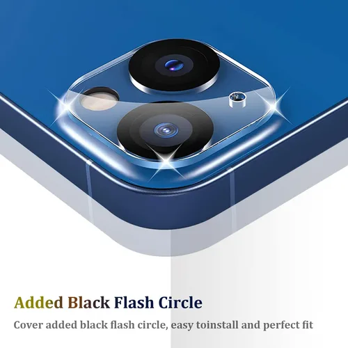 Vista 4 de [Paquete de 3] Protector de lente de cámara compatible con iPhone 13 y iPhone 13 Mini, cubierta de cámara de vidrio templado 9H de alta calidad