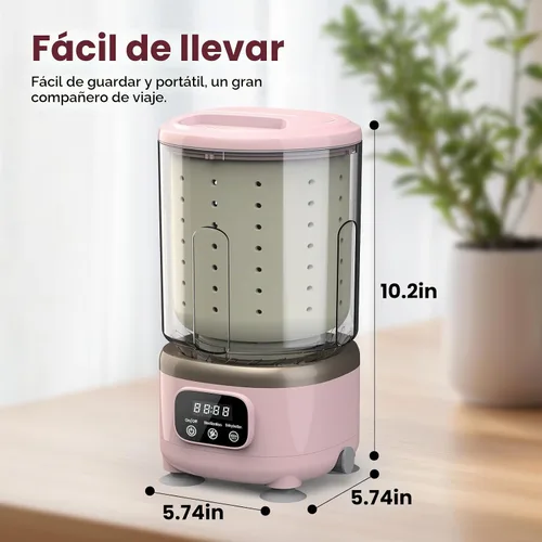 Vista 7 de Lavadora de ropa interior, mini lavadora portátil recargable con capacidad de taza de 2 litros para brasier, ropa interior, calcetines, hogar Rosa