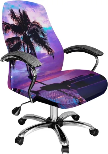 Vista 17 de Xoenoiee Bee Floral Print Office Chair Covers, Stretch Computer Boss Chair Cover with Button High Back Chair Slipcover Anti-Dust Rotating Chair