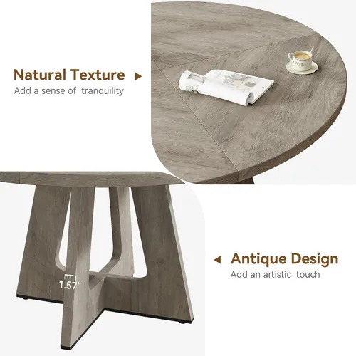 Vista 6 de GarveeHome Juego de mesa de comedor redonda grande de 47 pulgadas para 4 a 6, mesa de comedor de granja con parte superior y patas de madera