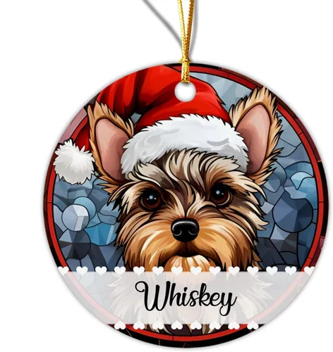 Vista 9 de Adorno de Navidad de Alaskan Malamute 2025, con nombre personalizado de Alaskan Malamute estilo vitral, regalo para hijo e hija, adorno