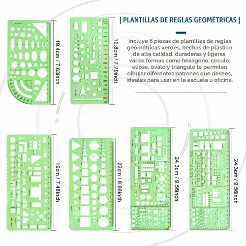 Vista 2 de Glarks 16 plantillas de medición, plantillas de encofrado de construcción, reglas de dibujo geométricas y regla triangular de escala de arquitecto