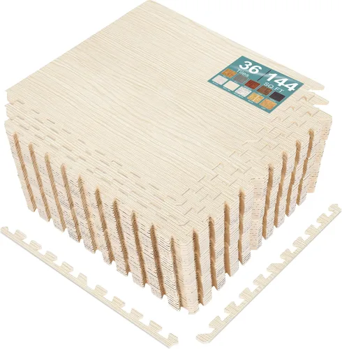 Vista 14 de Sorbus Losetas de suelo de madera veteada, esteras de espuma EVA entrelazadas, losetas de 3/8" de grosor para suelos de madera, esteras de ejercicio