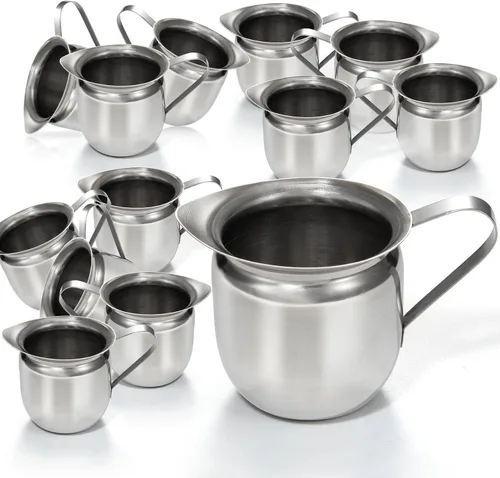 Vista 9 de Fit Meal Prep [Paquete de 6] Jarra de crema de 3 onzas, cremas de campana de acero inoxidable, mini recipiente para servir leche, crema de café