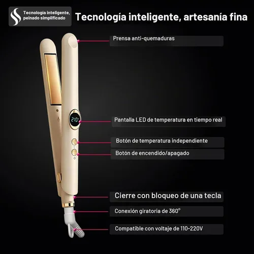 Vista 6 de Plancha y rizadora de cabello 2 en 1, doble voltaje 30W, calentamiento