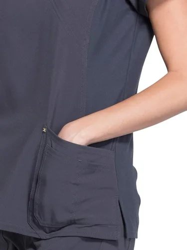 Vista 3 de Cherokee Women Mock Wrap Contemporary Fit Scrubs Top with Stretchy Knit Panel CK680