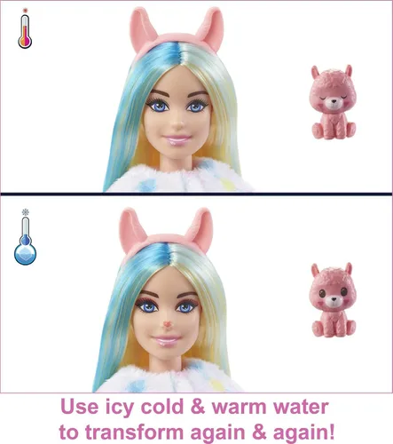 Vista 3 de Barbie Muñeco Cutie Reveal, disfraz de felpa de llama de la serie de fantasía, 10 sorpresas, incluyendo mini mascota y cambio