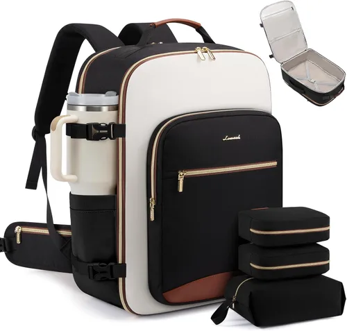 Vista 17 de LOVEVOOK Mochila de viaje grande para mujeres y hombres, mochila de transporte de 40 litros para aviones, bolsa de viaje para artículos personales