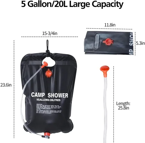Vista 12 de DkOvn Bolsa de ducha solar, 5 galones/20L, bolsa de ducha para camping portátil con manguera extraíble y cabezal de ducha con interruptor