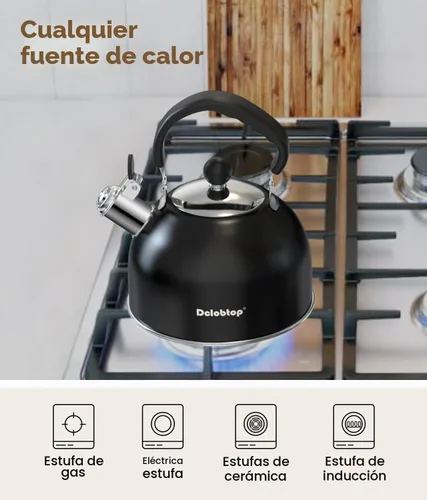 Vista 5 de Hervidor de té de acero inoxidable premium para estufa - Tetera clásica de 2 cuartos para estufa, hervidor de silbato fuerte con mango ergonómico