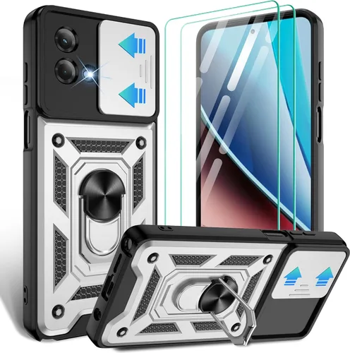Vista 10 de Gritup Funda para Moto G Stylus 5G-2021 con cubierta deslizante para cámara 1 paquete de protectores de pantalla HD Soporte de metal giratorio
