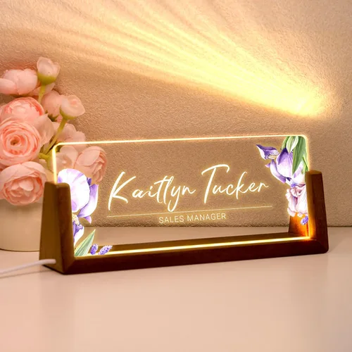 Vista 15 de Placa de nombre de escritorio personalizada, placa de identificación personalizada con luz de oficina para escritorios, decoraciones de escritorio