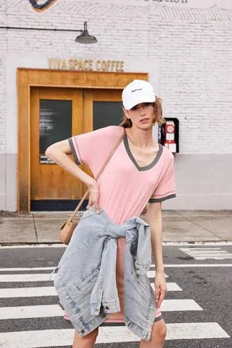 Vista 5 de Ekouaer Camisón de manga corta para mujer, cuello en V, cómodo, camisón S-XXL