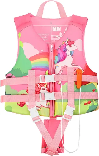 Vista 8 de PAETAE Chaleco de natación de neopreno para niños, chaqueta de natación para niños pequeños, flotadores, ayuda a la natación para niños y niñas de 1