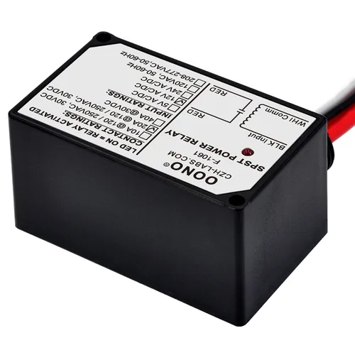 Vista 4 de Módulo de relé de potencia AC/DC 12V SPST 20Amp 250Vac/30Vdc, carcasa de plástico y precableado