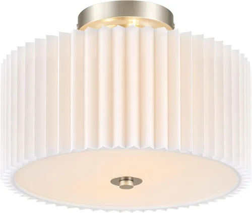 Vista 15 de VONLUCE Lámpara de techo semiempotrada de 12.2 pulgadas, moderna lámpara de techo de 2 luces con pantalla de tambor plisada blanca, 2 enchufes E26