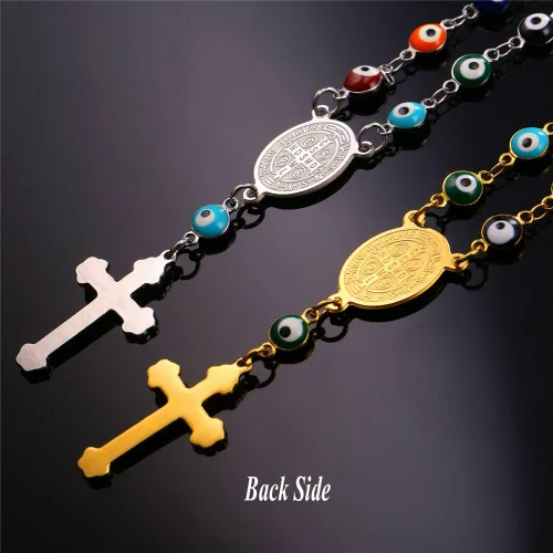 Vista 6 de U7 Christian Bracelets Stainless Steel 18K Gold Plated Cross Bracelet, Saint Bendict Bracelet, Rosary Bracelets for Men Women