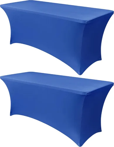 Vista 23 de Obstal Funda de mesa de elastano elástica de 4 pies para mesas plegables estándar, paquete de 2 manteles rectangulares universales ajustables
