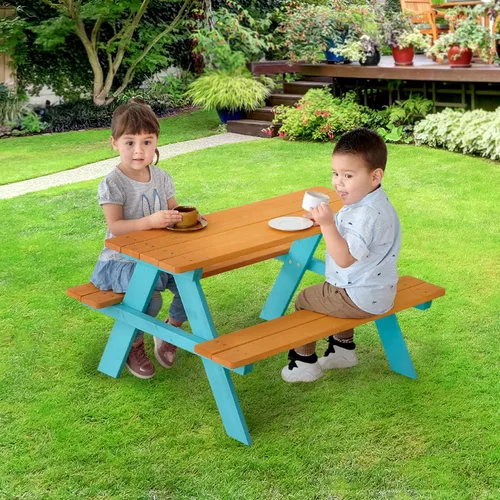 Vista 3 de Teamson Kids - Juego de mesa y bancas de picnic de madera para niños para exteriores - Madera/gasolina