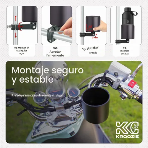 Vista 5 de Kroozie Soporte para botellas de bicicleta de lujo, universal, de acero inoxidable, para manillares, para barras verticales o en ángulo y bebidas