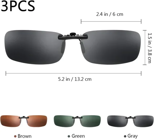 Vista 2 de SEWACC 3 lentes de sol polarizados con clip para lentes graduados, antideslumbrantes, lentes de conducción con clip, sin marcos, con clip en gafas