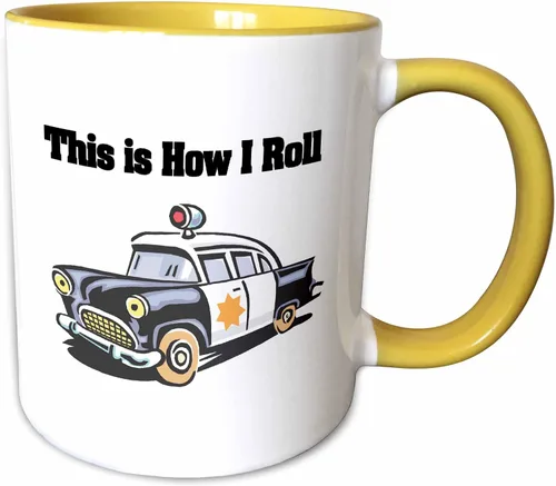 Vista 13 de 3dRose This Is How I Roll Police Cop Car 15oz Two-Tone Black Mug