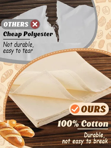 Vista 2 de 3 paños de té 100% algodón para hornear masa madre – 14 x 18 pulgadas sin blanquear cesta de pan toallas de saco de harina, paño de cubierta