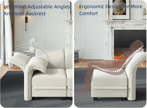 Vista 4 de LLappuil Sofá modular modular en forma de L con diván reversible convertible de 5 plazas con almacenamiento para sala de estar, color blanco