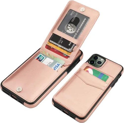 Vista 13 de KIHUWEY Funda tipo cartera para iPhone 11 Pro Max con soporte para tarjetas Negro