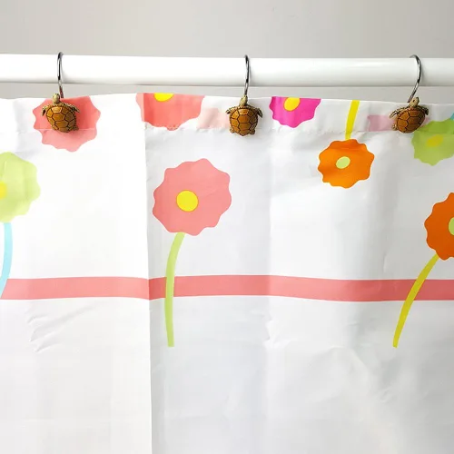 Vista 3 de Juego de 12 ganchos de resina para cortina de ducha de tortuga para baño, acero inoxidable, metal, caricatura, decorativo, colgador de baño