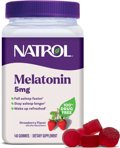 Vista 10 de Natrol Melatonina 5 mg, suplemento dietético para un sueño reparador, 60 gomitas con sabor a fresa, suministro para 60 días