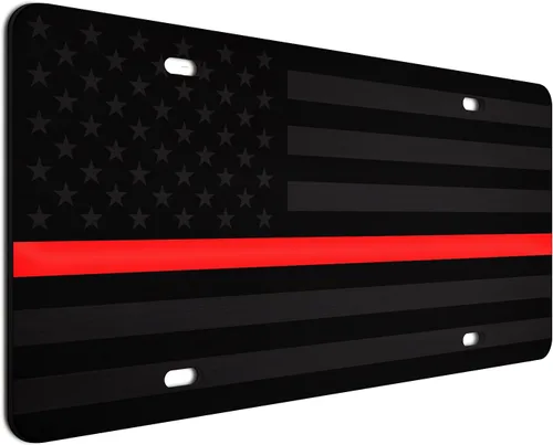 Vista 14 de JASS GRAPHIX Placa de matrícula personalizada con la bandera estadounidense de línea amarilla, homenaje personalizado a despachadores y operadores