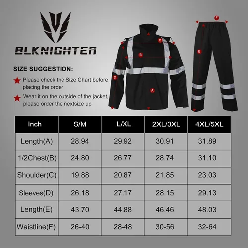 Vista 6 de BLKNIGHTER High Visibility Rain Jacket Waterproof for Men Class 3 Hi Vis Safety Rain Suit Jacket and Pants
