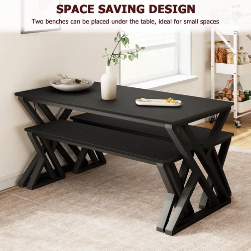 Vista 5 de GAOMON Juego de mesa de comedor de 55 pulgadas para 4-6, juego de mesa de cocina con 2 bancos, juego de mesa de comedor rectangular con marco