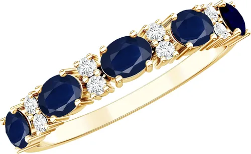 Vista 10 de Natural Blue Sapphire Diamond Eternity Wedding Band Ring, AAA Quality 10K oro blanco