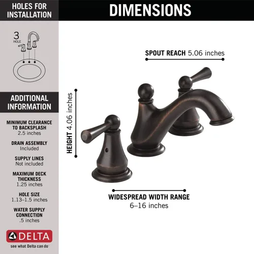 Vista 3 de Delta Faucet Haywood - Grifo amplio de lavabo con dos manijas, 35999LF-RB