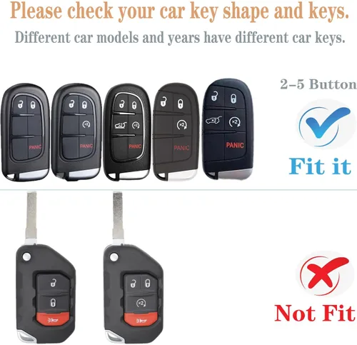 Vista 2 de Kirsnda Funda para llavero Jeep, con llavero compatible con Grand Cherokee Renegade Chrysler 200 300 Dodge Durango Challenger Journey Dart Fiat Azul
