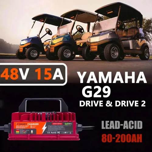 Vista 8 de Cargador de batería para carrito de golf de 48 V y 15 amperios para Yamaha G29 con enchufe de hoja de 3 pines mejorado, cargador inteligente