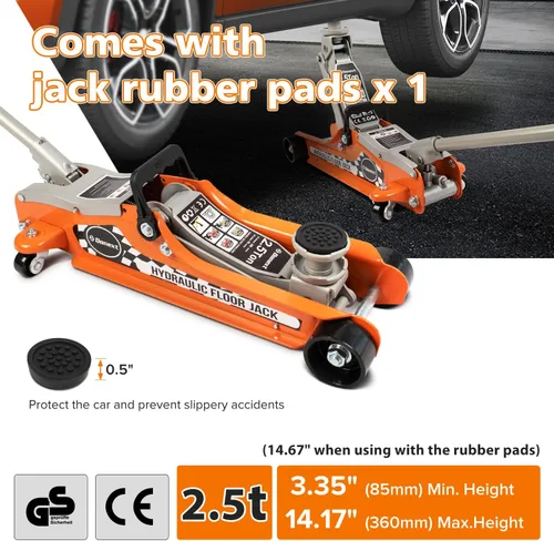 Vista 2 de gato de piso de perfil bajo de 2.5 toneladas para carreras, construcción de acero de alta resistencia, rango de elevación 8.51 cm-36 cm