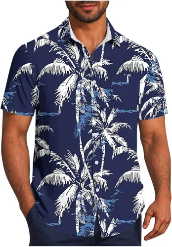 Vista 7 de Zeiyignr Camisa hawaiana para hombre con bolsillo, manga corta, con botones, resistente a las arrugas, para playa, fiestas en la piscina, vacaciones