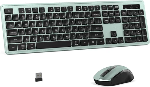 Vista 11 de MPTOG - Combo de teclado y mouse inalámbricos para PC portátil (azul blanco) Teclado de oficina de tamaño completo de 104 teclas con 15 teclas