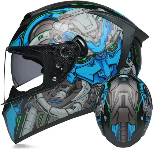 Vista 8 de Cascos de motocicleta de cara completa, casco de motocicleta aprobado por ECE/DOT con viseras dobles, casco de motocicleta de cara completa para J