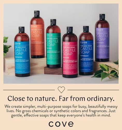 Vista 4 de Cove Jabón de Castilla sin perfume – 1 litro / 33.8 fl oz – Aceites orgánicos de argán, jojoba y cáñamo