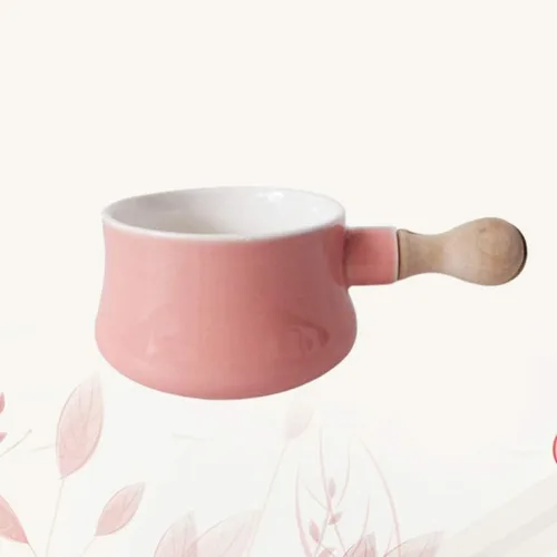 Vista 7 de qiuqiu Olla de leche esmaltada con mango de madera antiadherente de cerámica mini olla calentador de mantequilla sartén vaporera para sopa Rosa