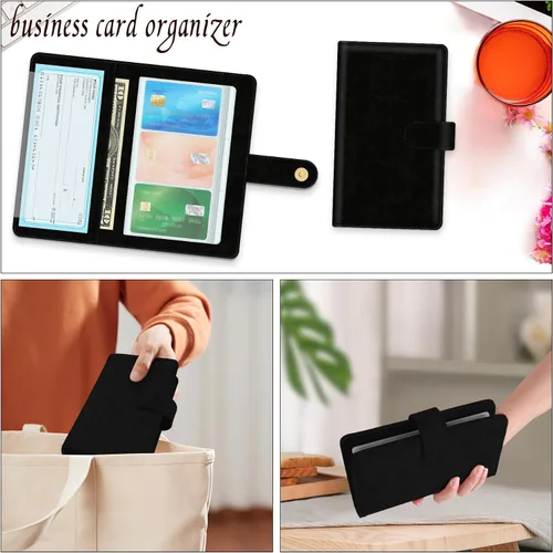 Vista 6 de Organizador de tarjetas de visita para mujeres y hombres, unisex, de piel sintética, portátil, para tarjetas, organizador de tarjetas de crédito
