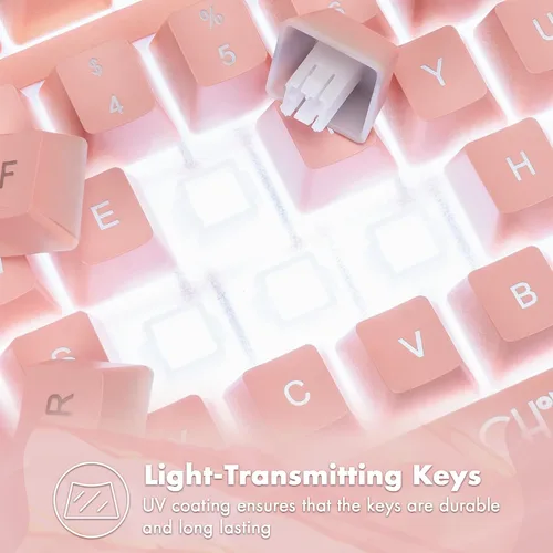 Vista 3 de CHONCHOW - Teclado y mouse para juegos rosa con retroiluminación blanca, teclado CHONCHOW USB con cable de 87 teclas para juegos mini y mouse