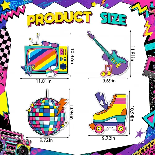 Vista 2 de Outus 12 Pieces 80's Cassette Tape Party Decorations Retro 80's Cutouts Large Cassette Player Cutouts Headphones Radio for 1970s Party Posters Decor