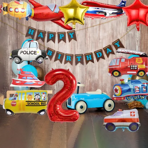 Vista 7 de 12 piezas de camiones de transporte, avión, autobús escolar, camión de bomberos, coche de policía, barco, ambulancia, submarino, globo de número