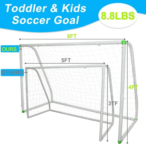 Vista 4 de Portería de fútbol de 6'x4' para niños, red de fútbol portátil para el patio trasero con redes de alta resistencia, estacas de tierra, cierre