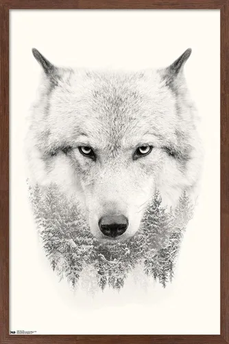 Vista 9 de Trends International Póster de pared de lobo - árboles, 14.725 x 22.375 pulgadas, versión enmarcada de madera de granero